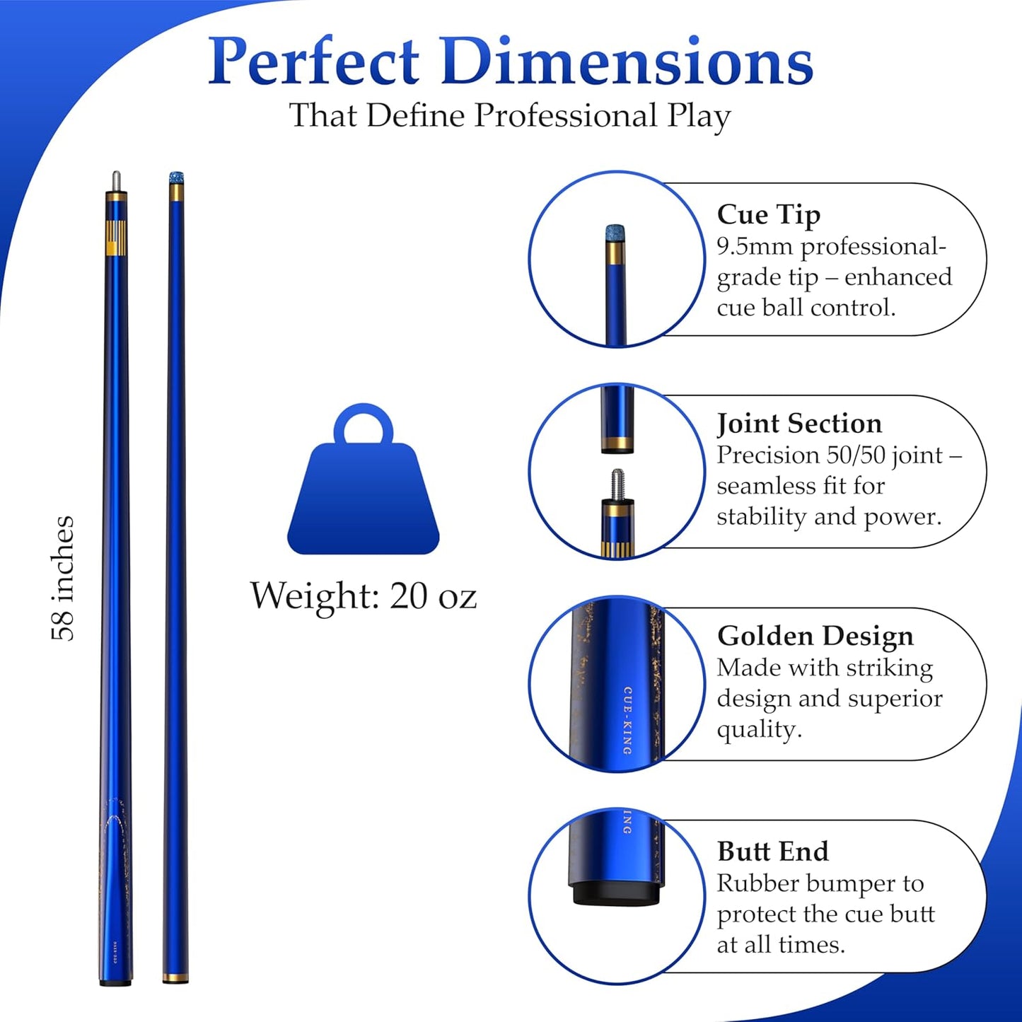 Premier 58" 20oz Pool Cue – 9.5mm Tip with Case