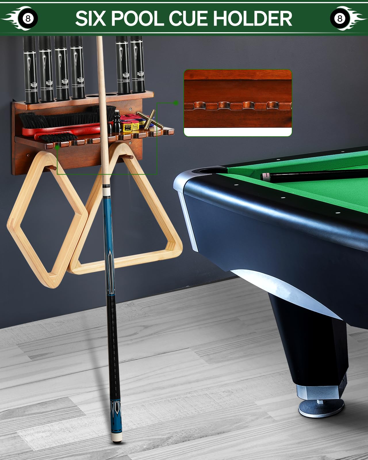 Wall Mount Pool Cue Rack – 6 Sticks