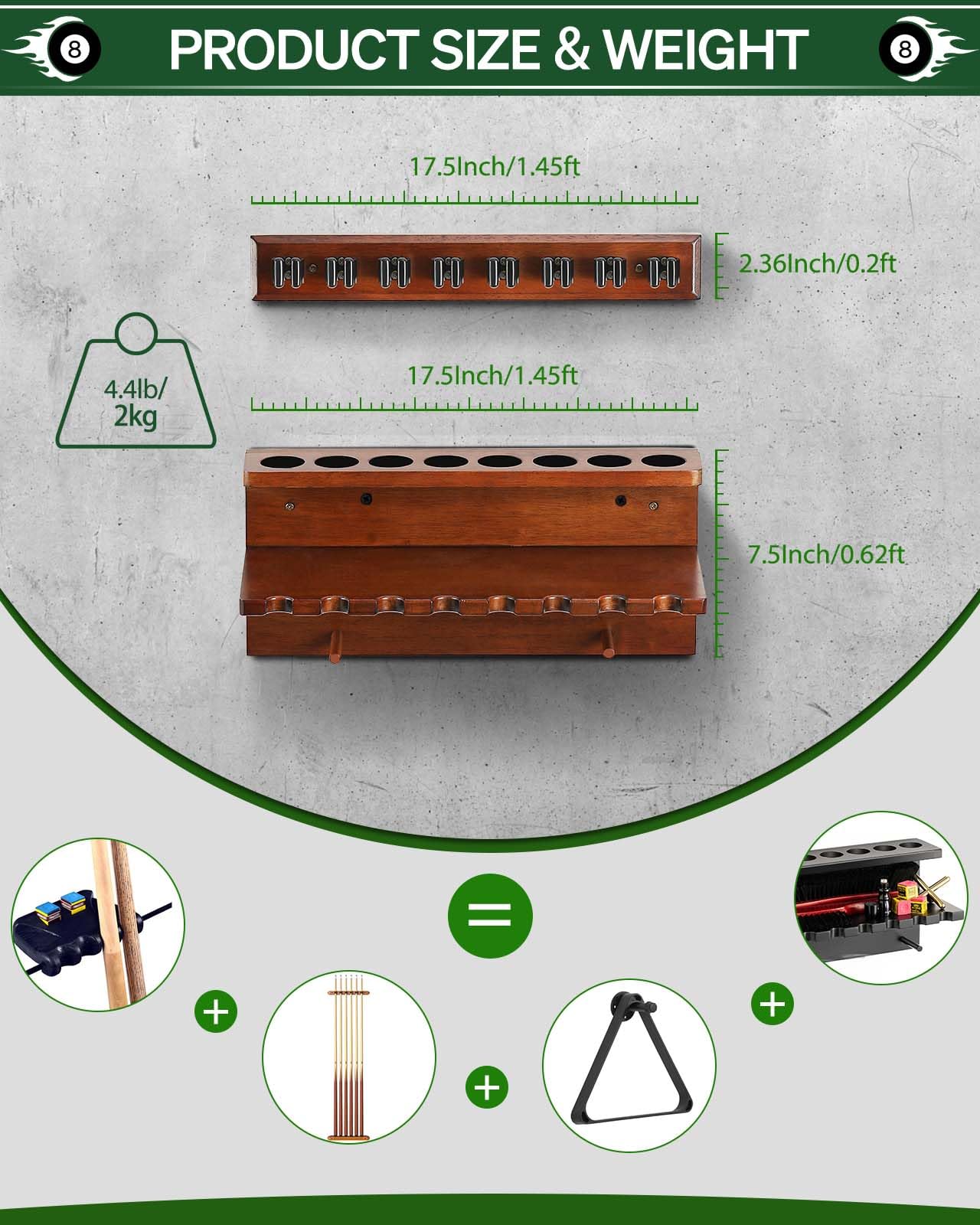 Wall Mount Pool Cue Rack – 6 Sticks