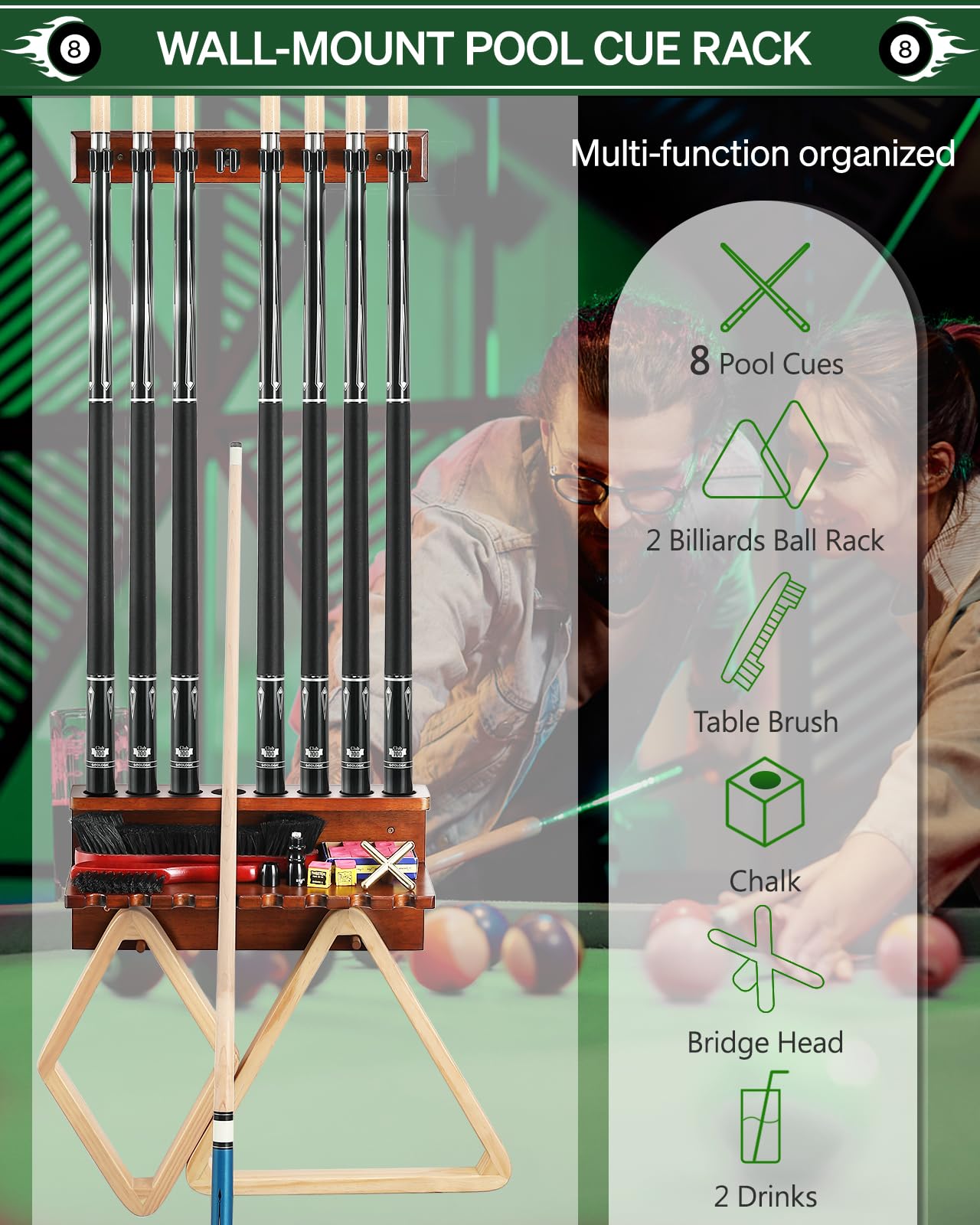 Wall Mount Pool Cue Rack – 6 Sticks