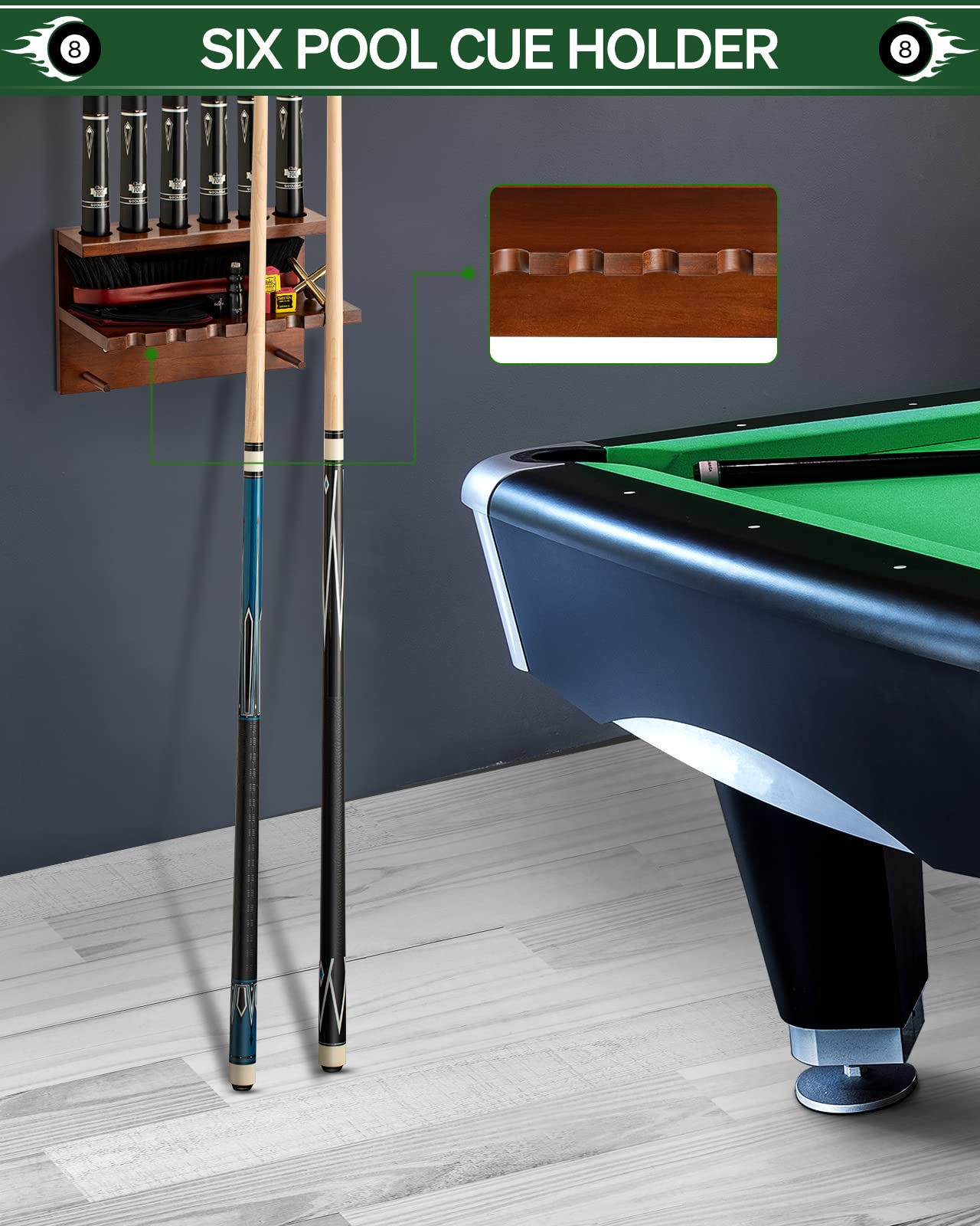Wall Mount Pool Cue Rack – 6 Sticks