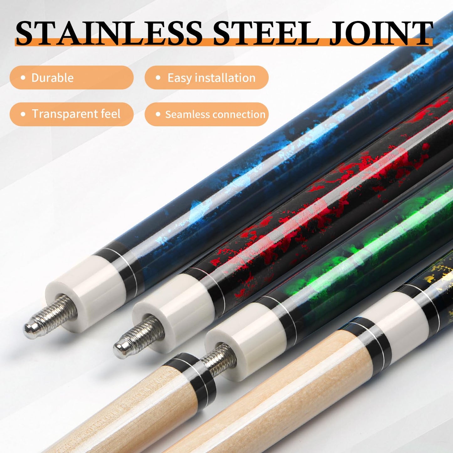 Kmise 58" Maple Pool Cue Set – 13mm Tips, 18-21oz