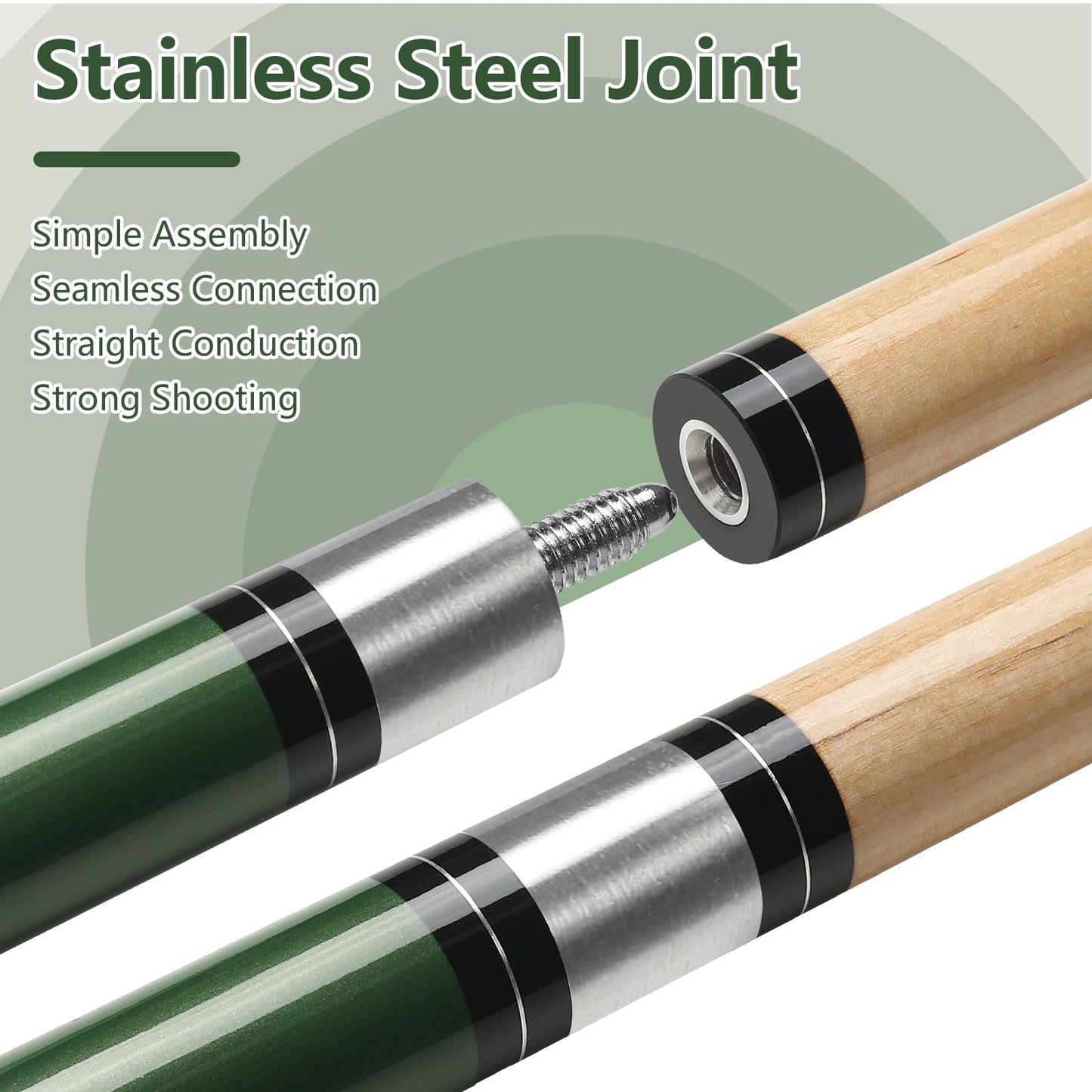 58" Maple Pool Cue Stick – Leather Grip, 18-21oz