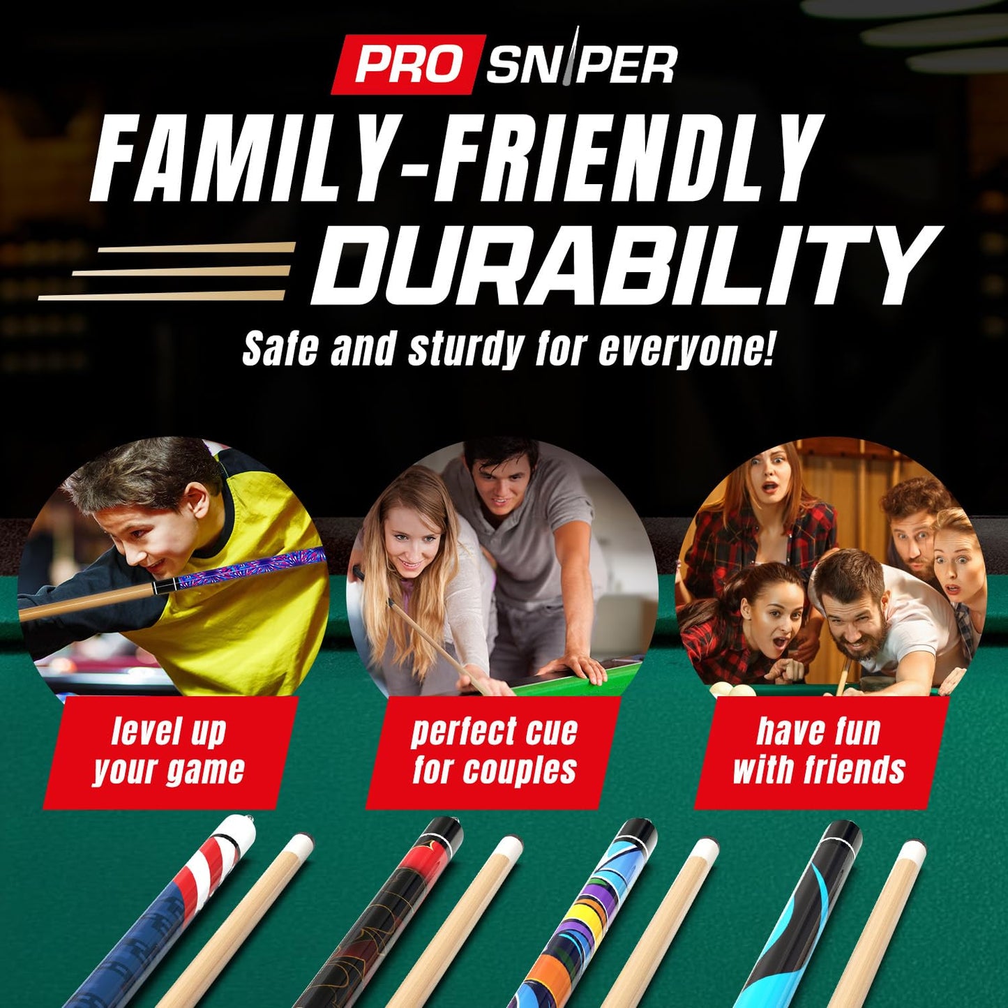 Premium 4-Pack 58" Maple Pool Cues