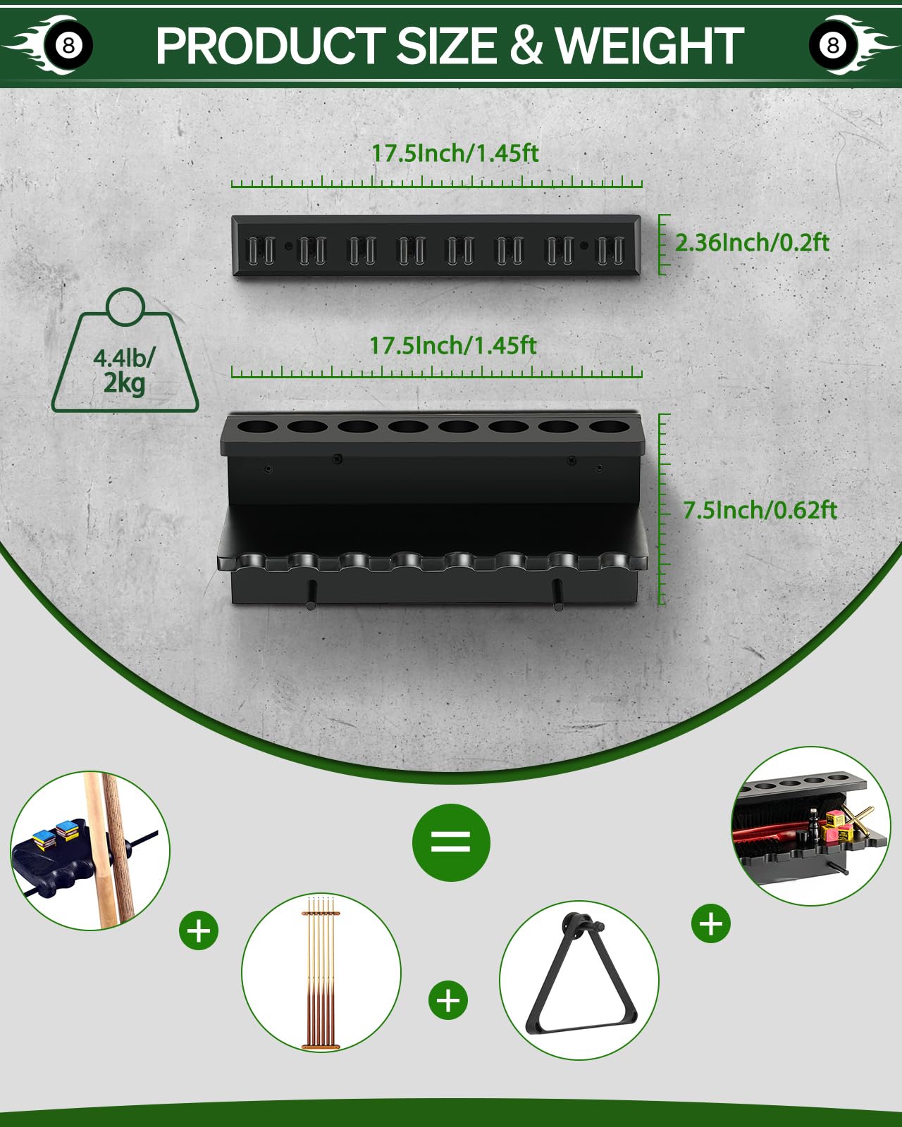 Wall Mount Pool Cue Rack – 6 Sticks