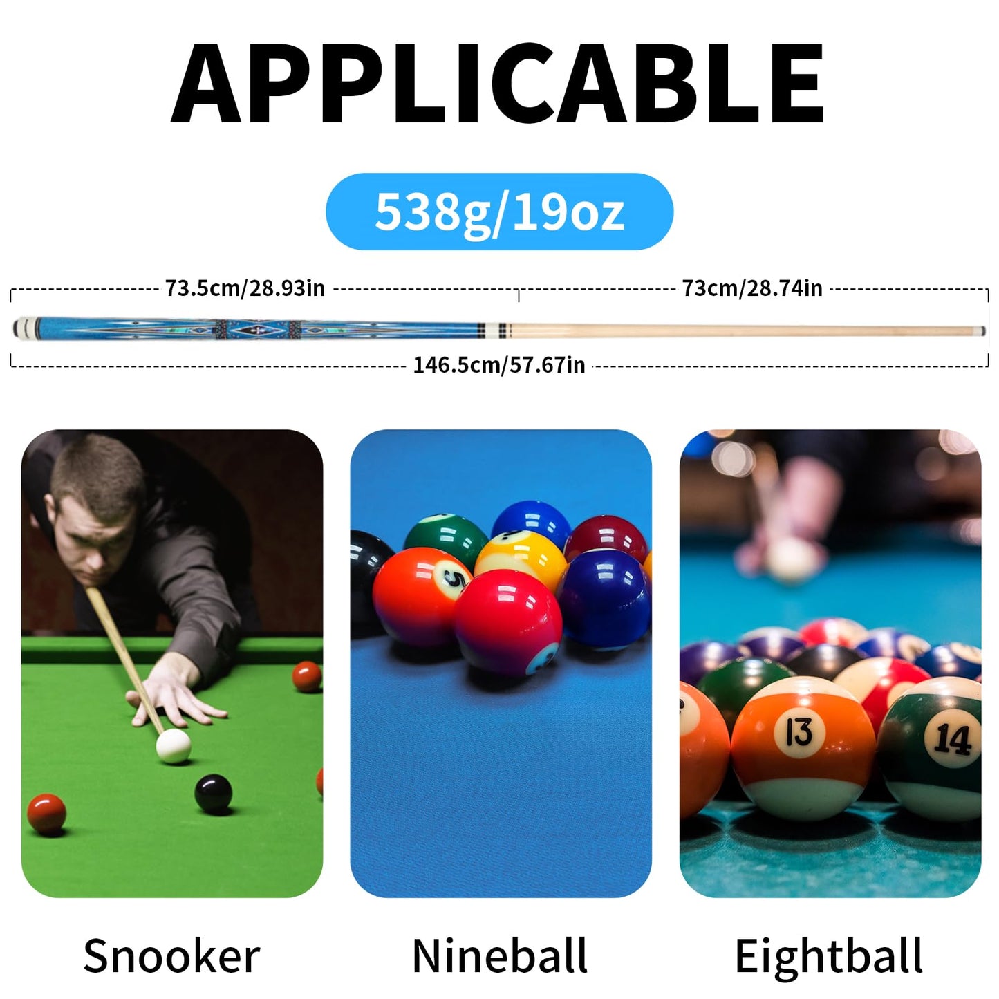 5-Pack 58" Maple Pool Cues – 18-21oz