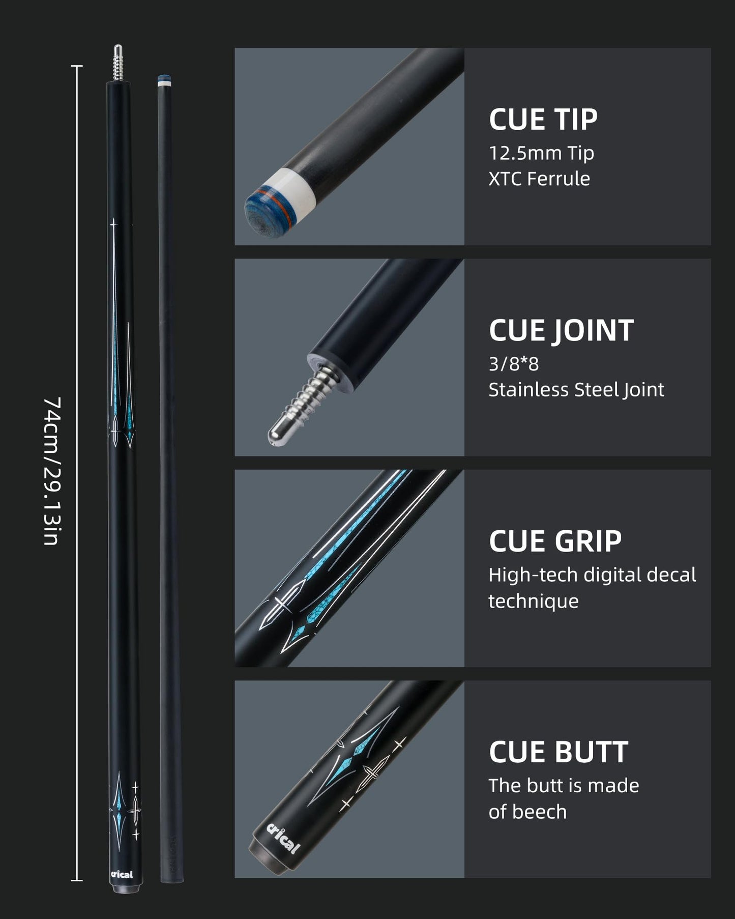 CRICAL 58" Carbon Fiber Pool Cue