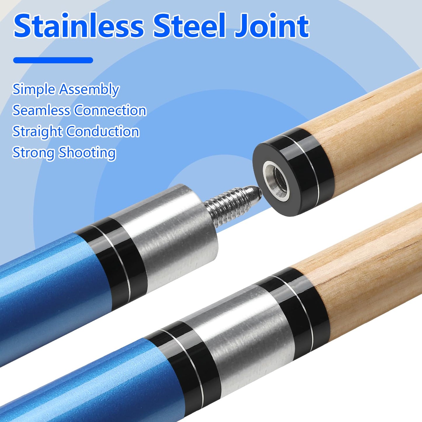 58" Maple Pool Cue Stick – Leather Grip, 18-21oz