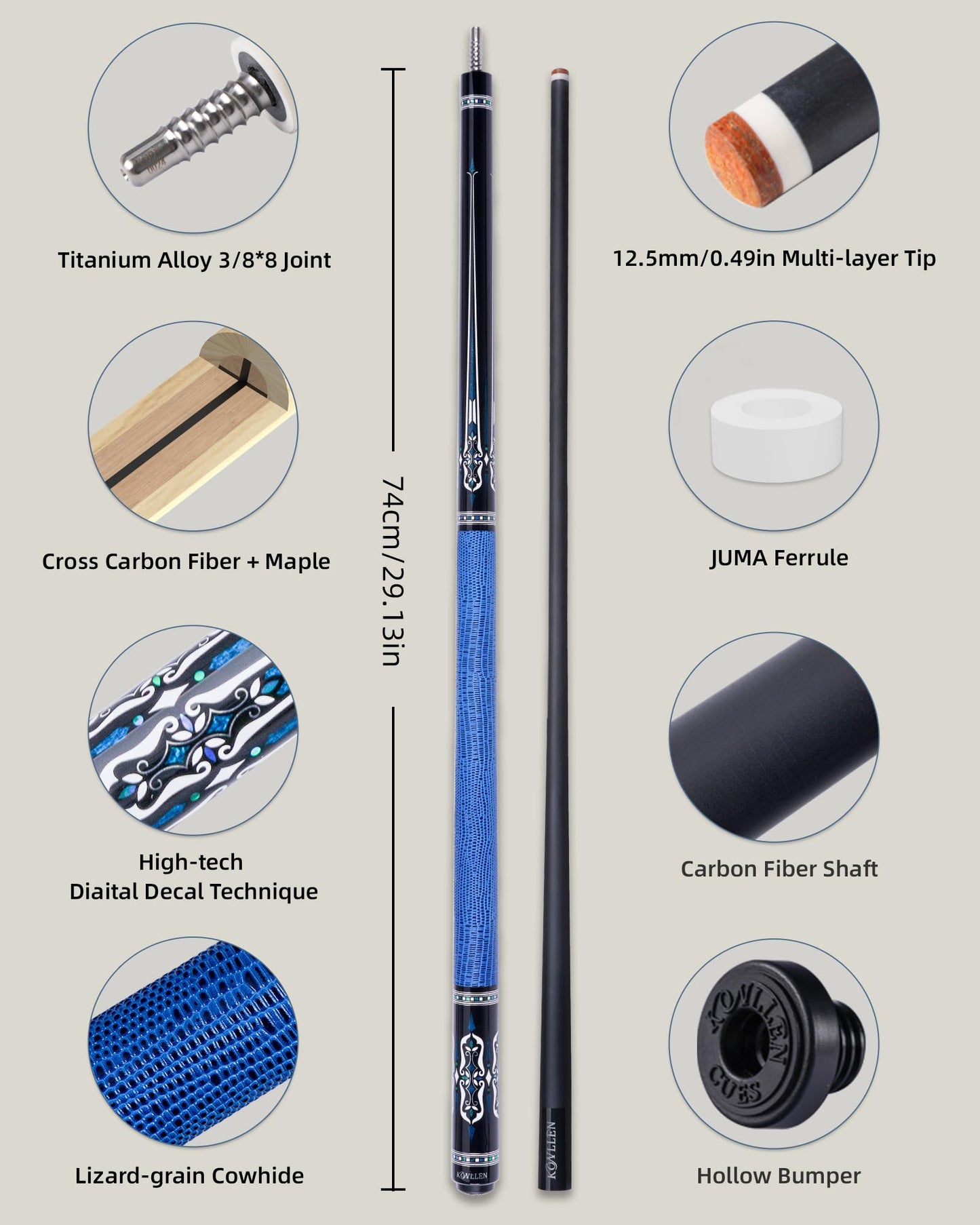 KONLLEN 58" Carbon Fiber Pool Cue