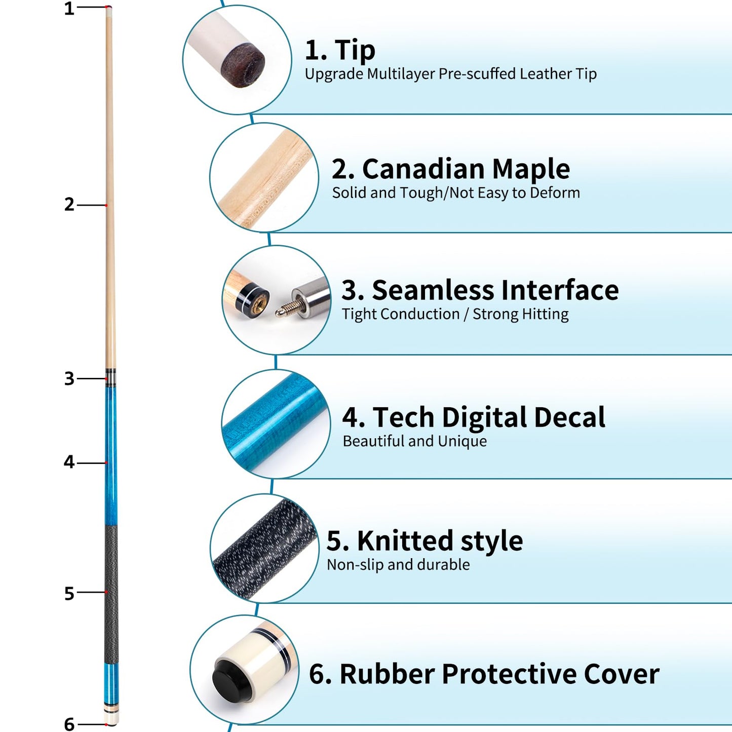 AKLOT 4x 58" Maple Pool Cues