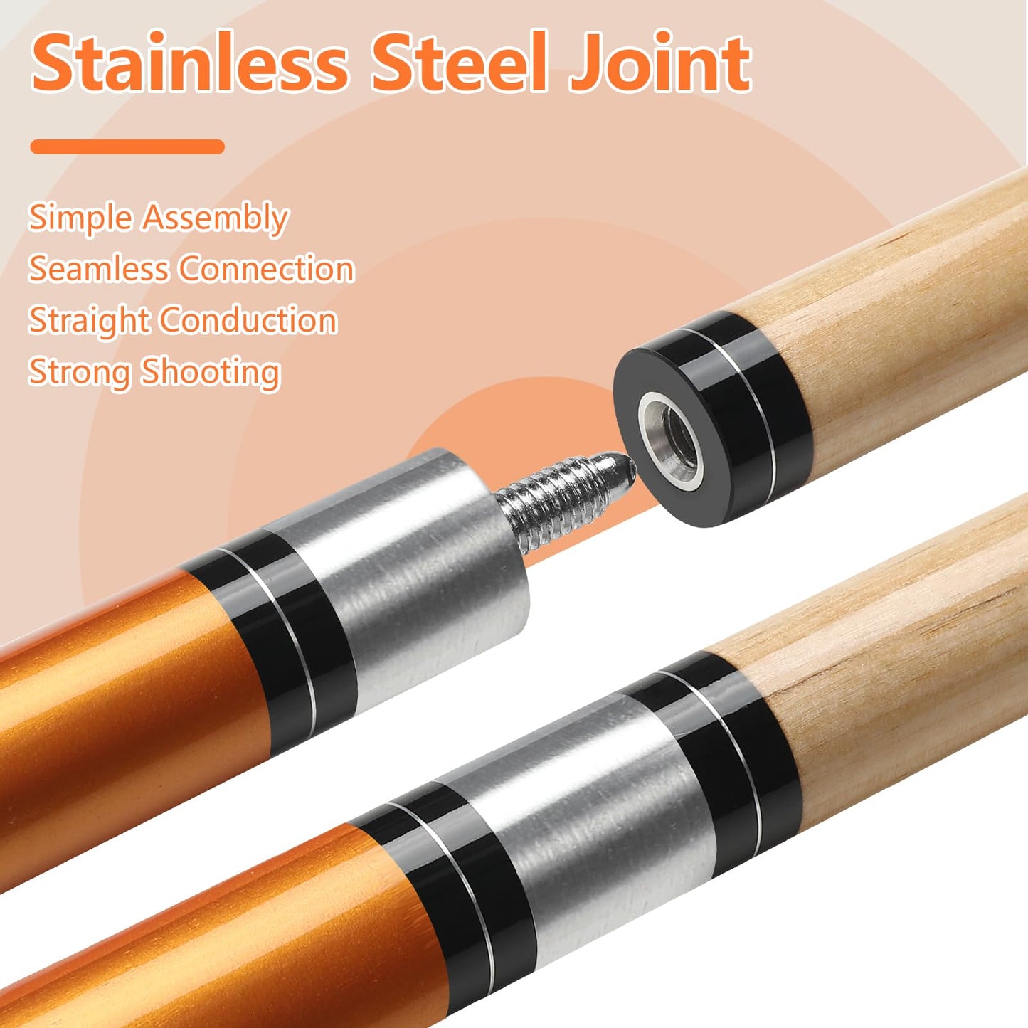 58" Maple Pool Cue Stick – Leather Grip, 18-21oz