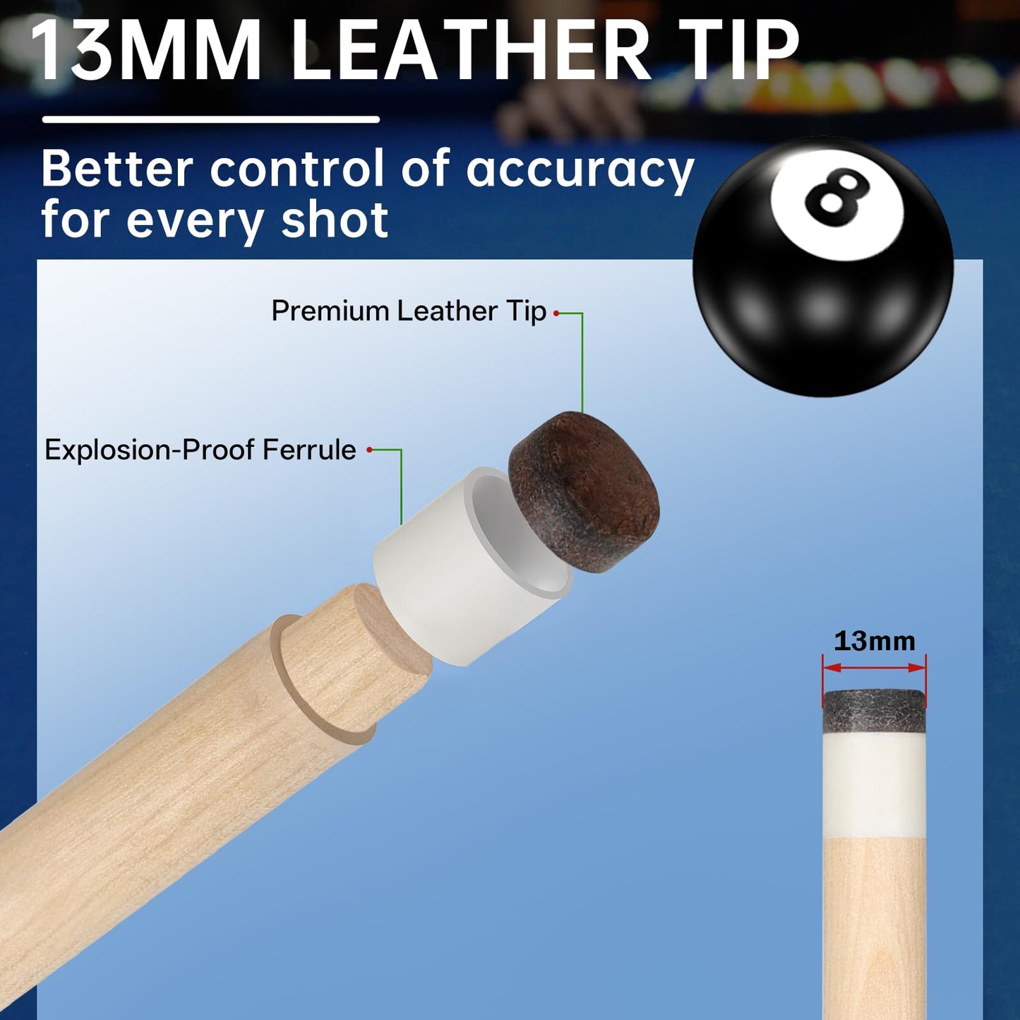 5-Pack 58" Maple Pool Cues – 18-21oz