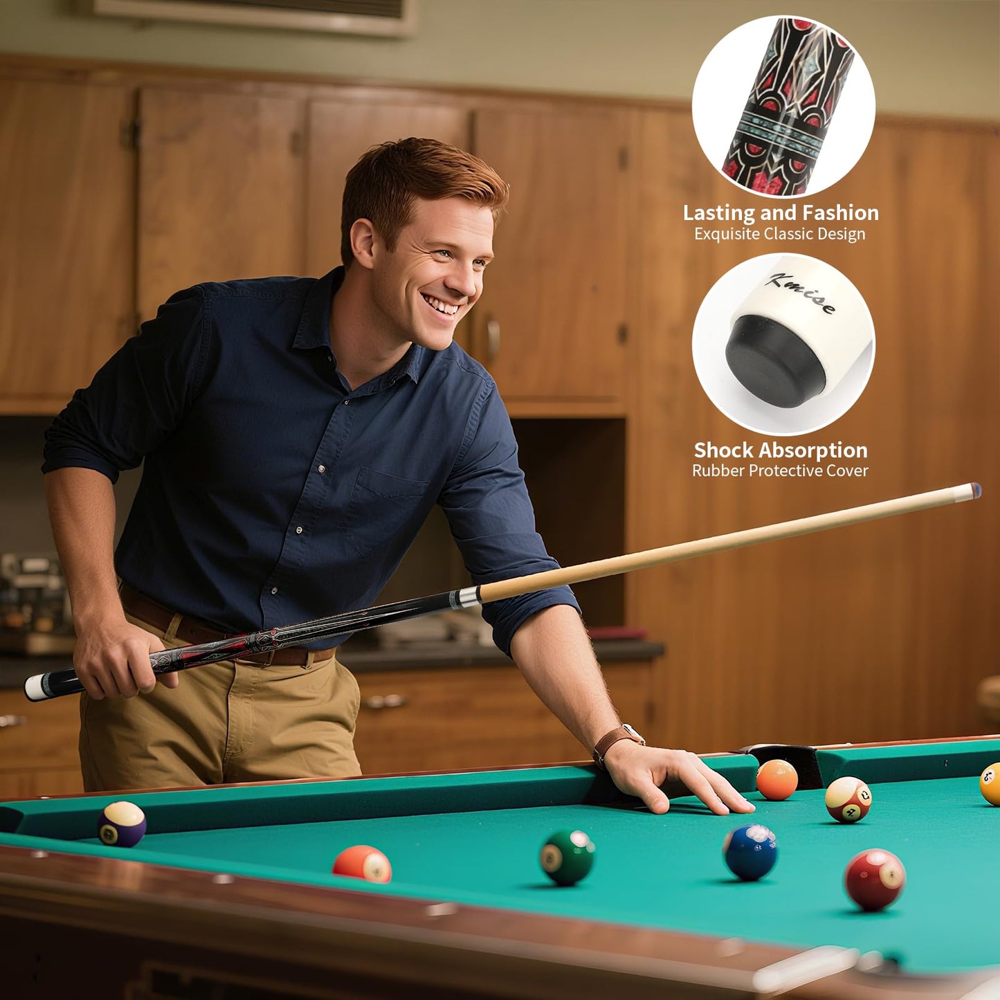 Kmise 58" Maple Pool Cue with Case