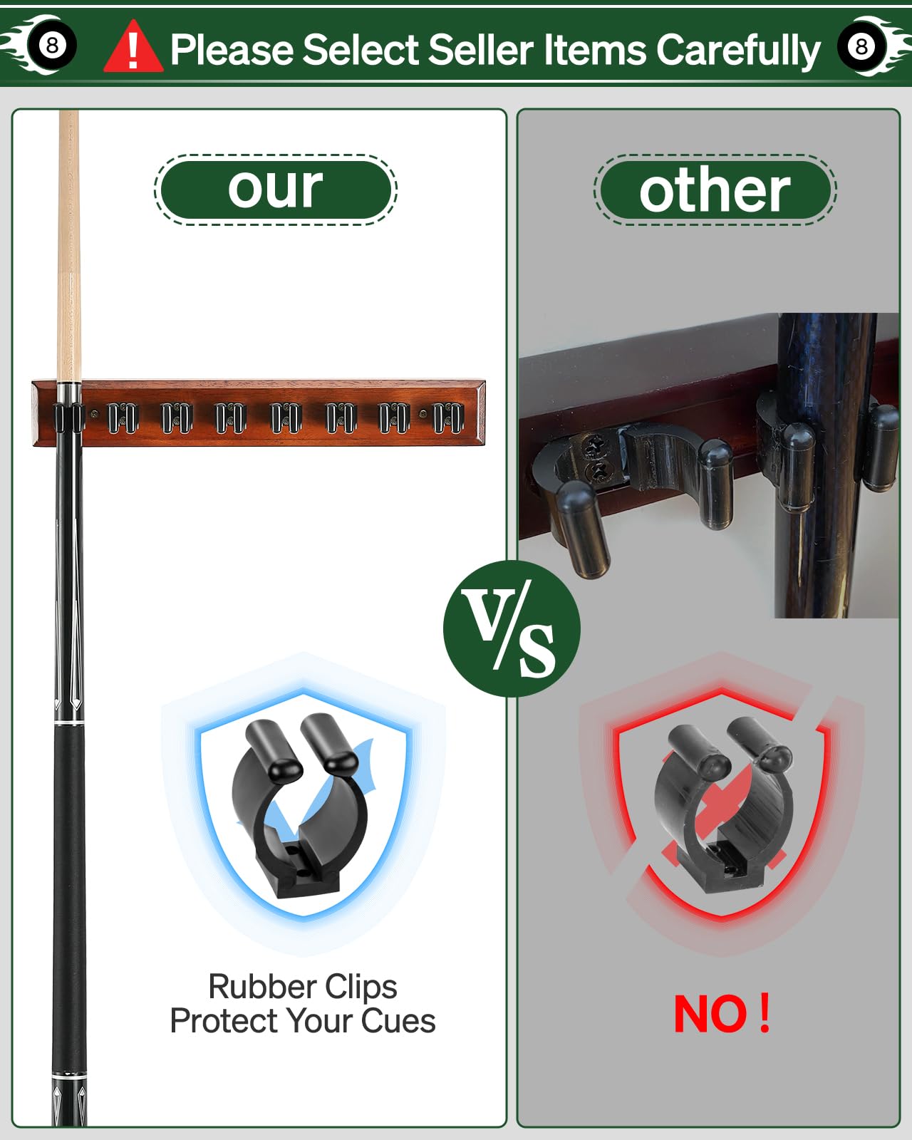 Wall Mount Pool Cue Rack – 6 Sticks