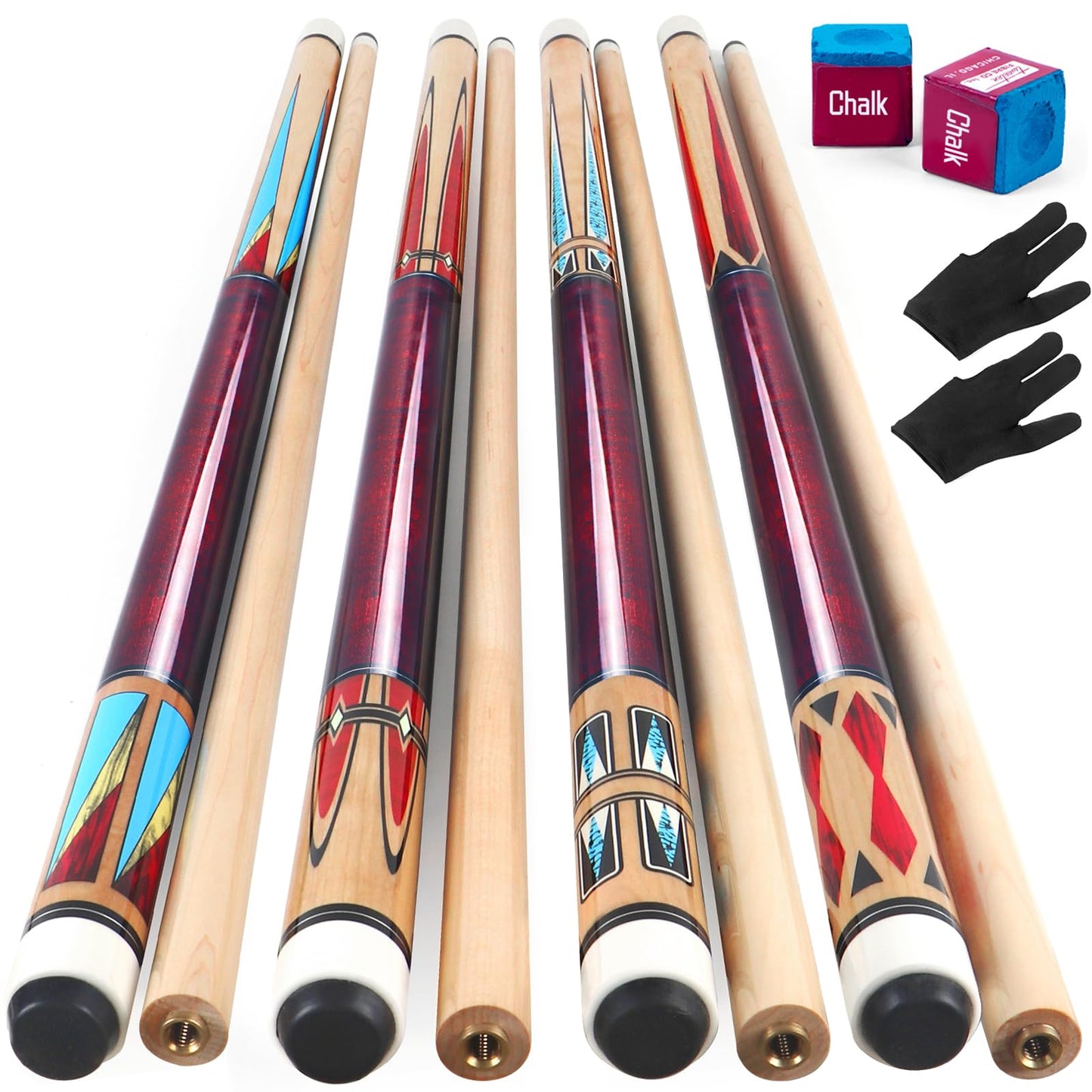 AKLOT 4x 58" Maple Pool Cues