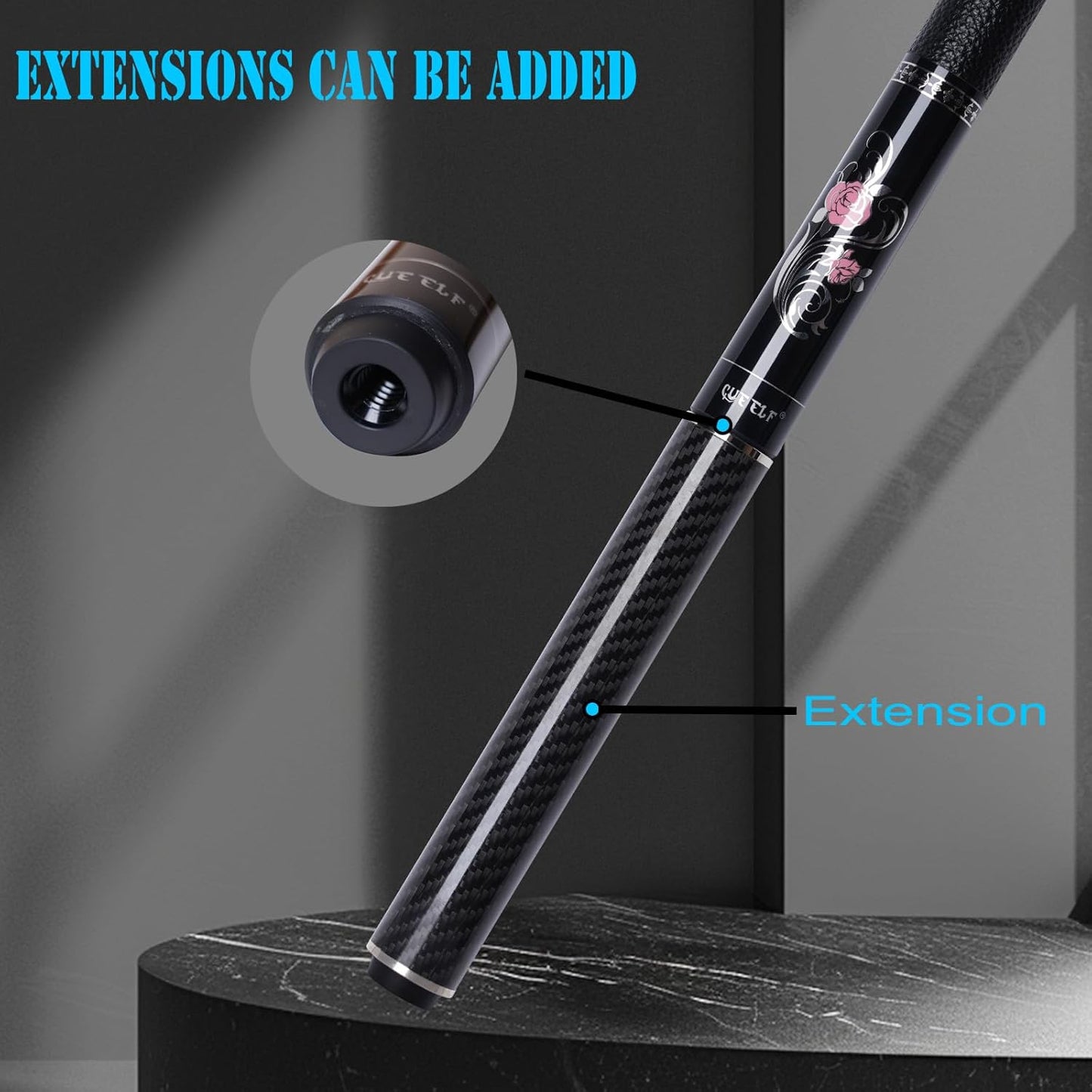 58" Carbon Fiber Pool Cue – Pink, Low Deflection