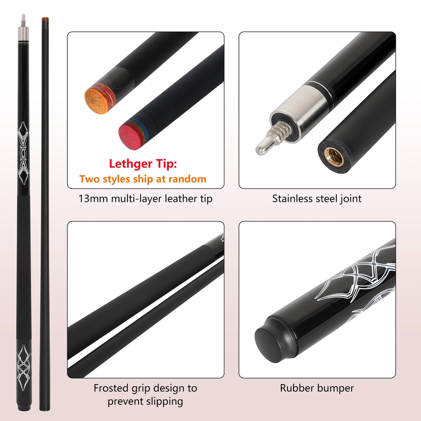 58" Fiberglass Graphite Pool Cue Sticks – 18-21oz