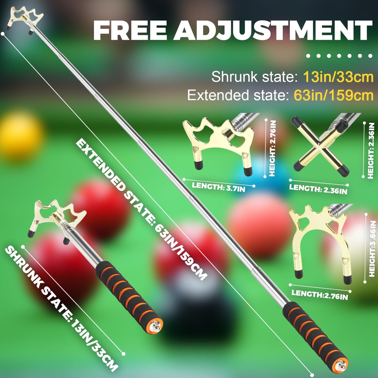 Pool Bridge Stick Retractable with Brass Head