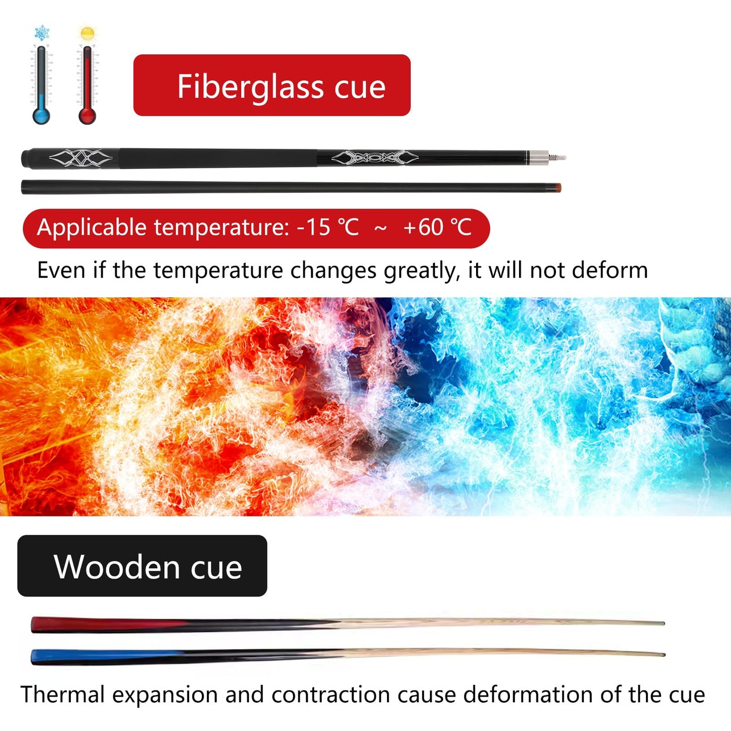 58" Fiberglass Graphite Pool Cue Sticks – 18-21oz