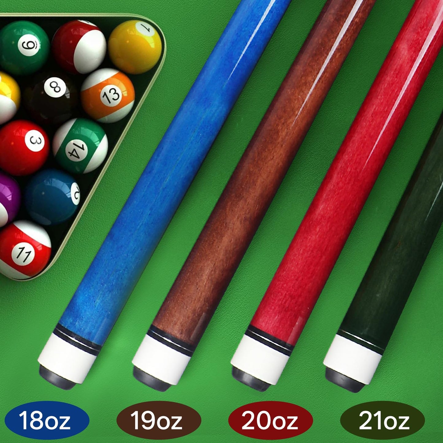 4-Pack 58" Maple Pool Cue Sticks – 18-21oz