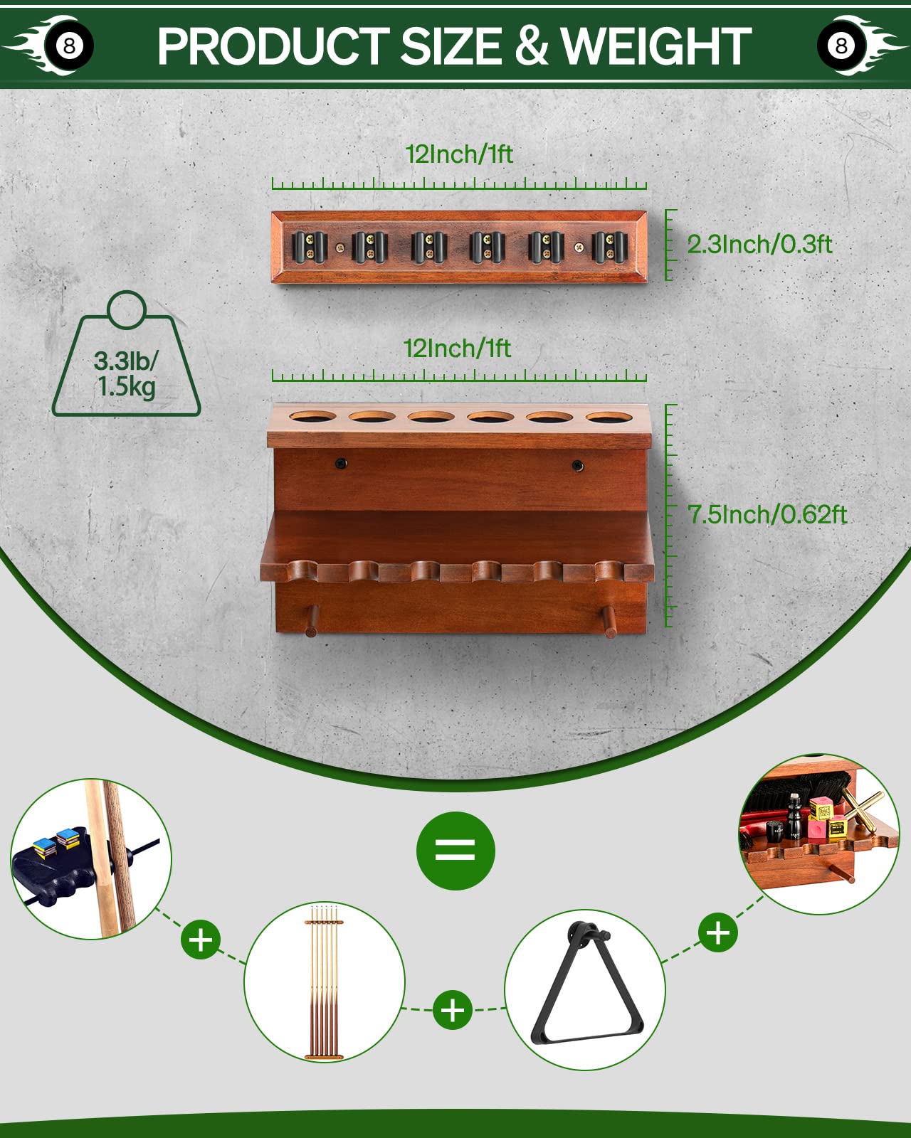 Wall Mount Pool Cue Rack – 6 Sticks