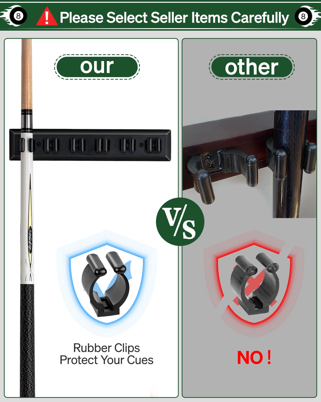 Wall Mount Pool Cue Rack – 6 Sticks