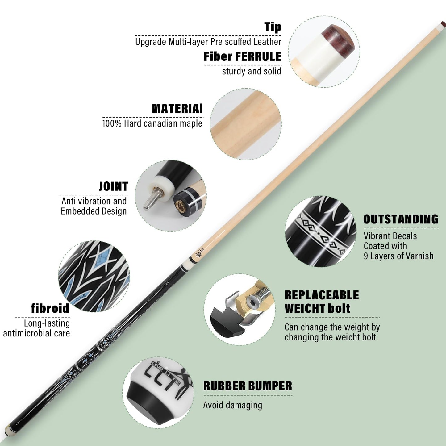 58" Maple 2-Piece Pool Cue – 18–21oz