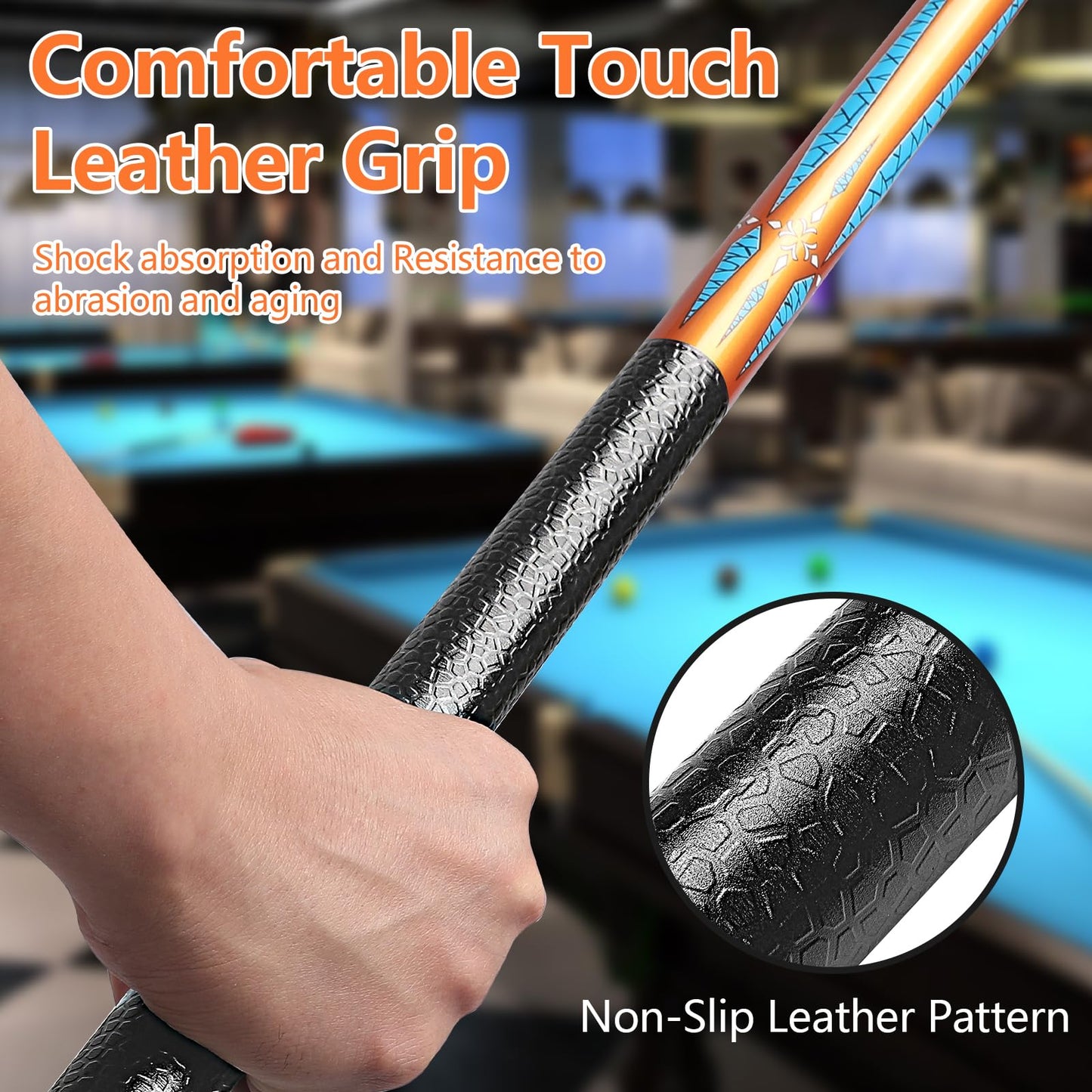 58" Maple Pool Cue Stick – Leather Grip, 18-21oz