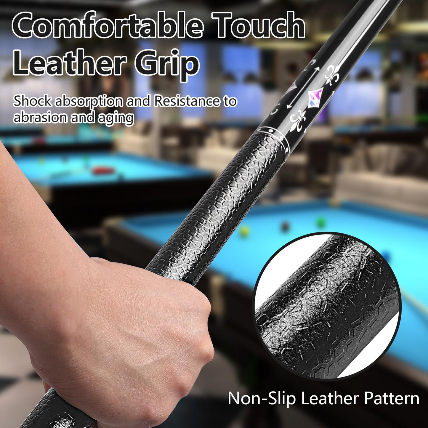 58" Maple Pool Cue Stick – Leather Grip, 18-21oz