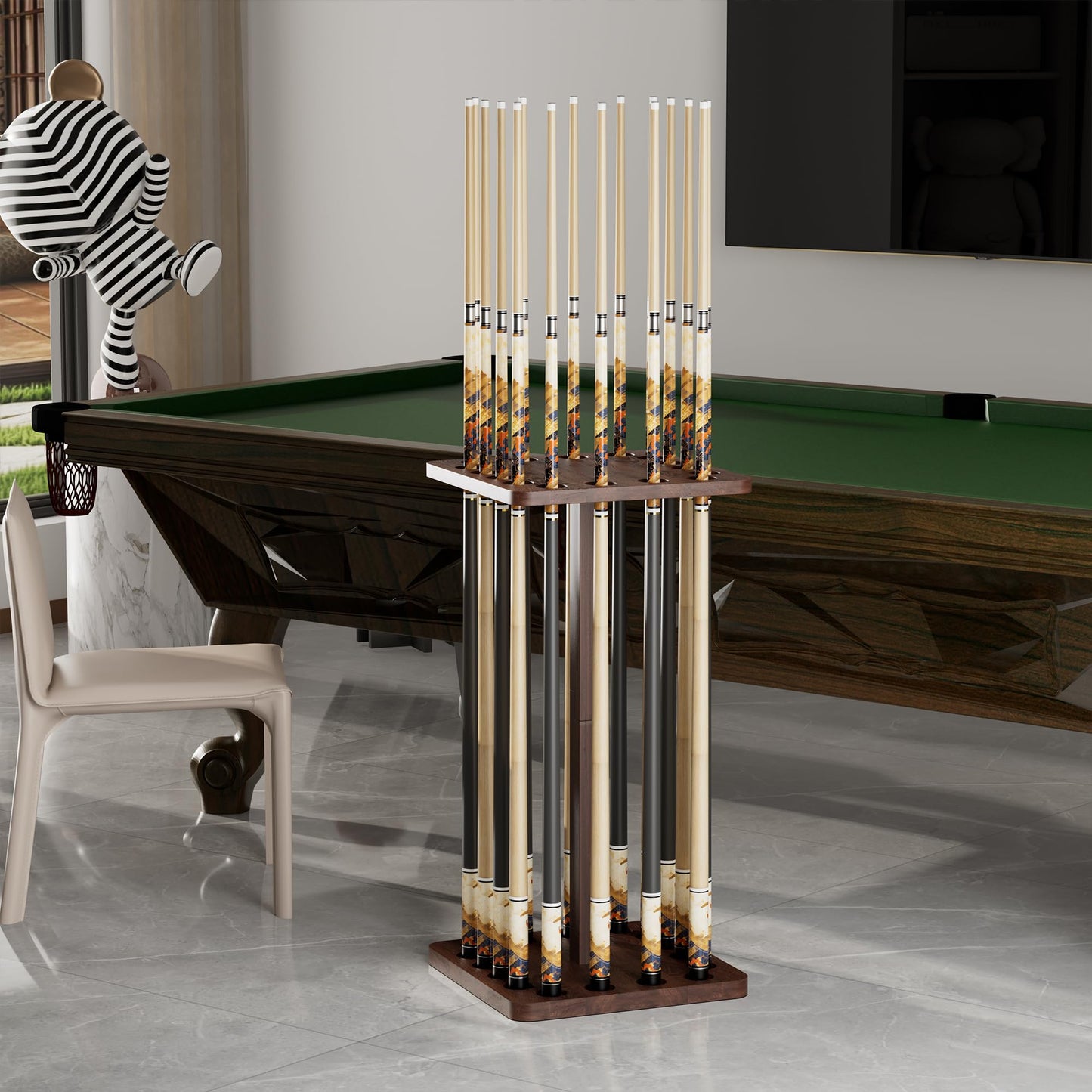 Rotating 15-Stick Pool Cue Rack