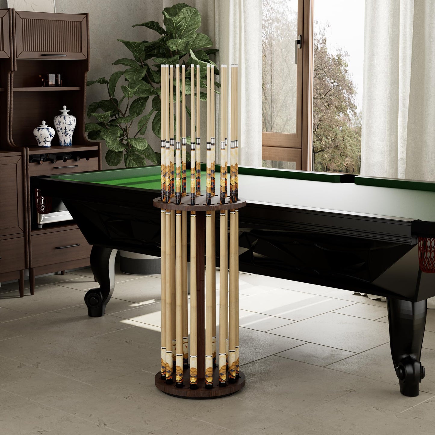 Rotating 15-Stick Pool Cue Rack
