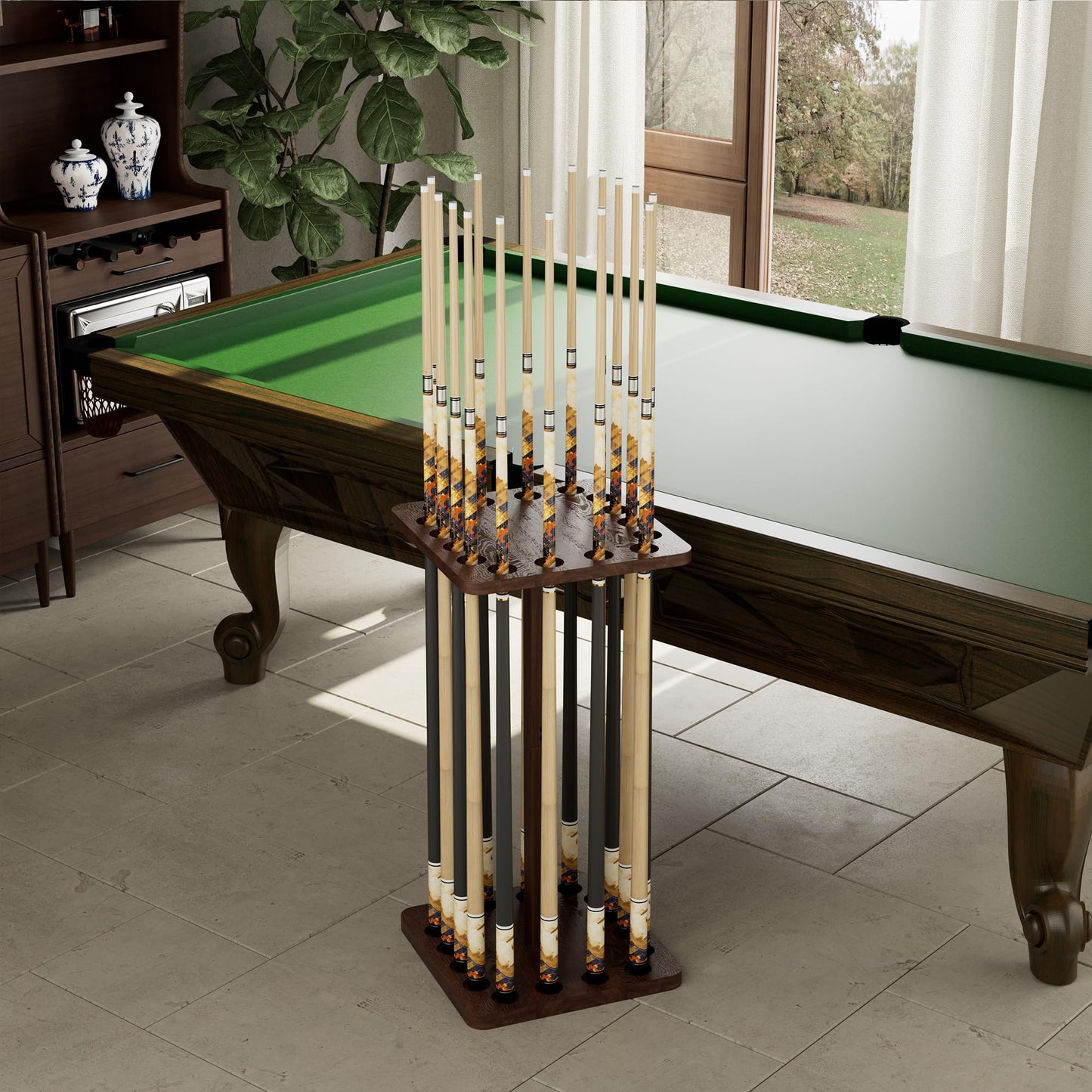 Rotating 15-Stick Pool Cue Rack