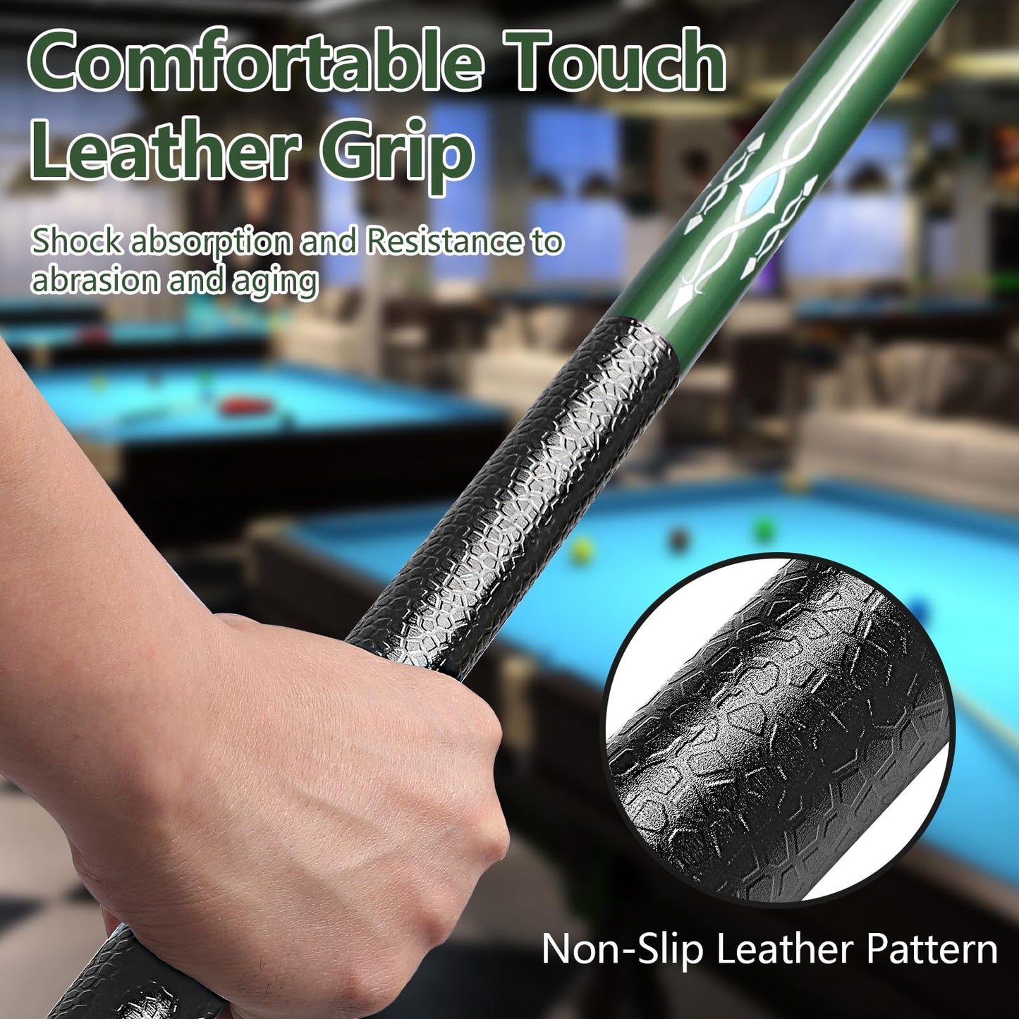 58" Maple Pool Cue Stick – Leather Grip, 18-21oz