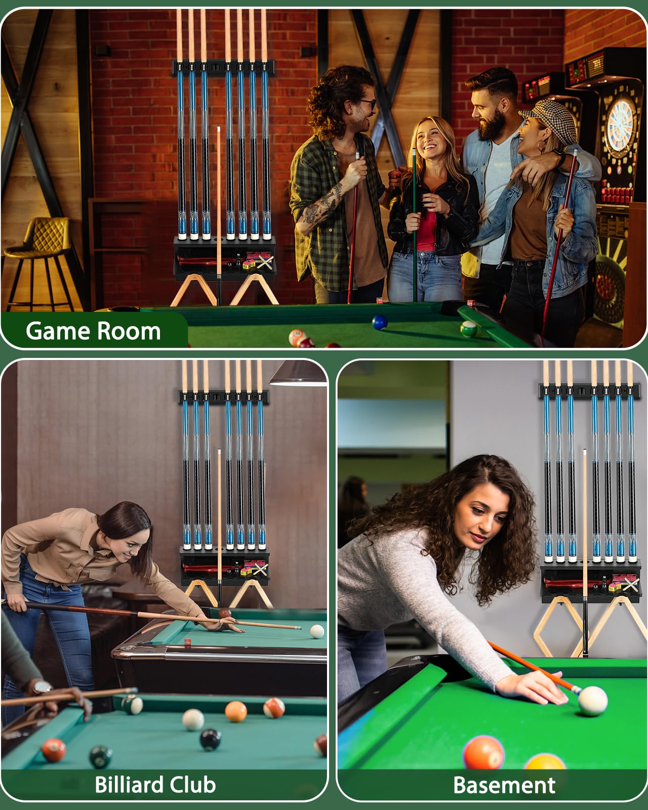 Wall Mount Pool Cue Rack – 6 Sticks