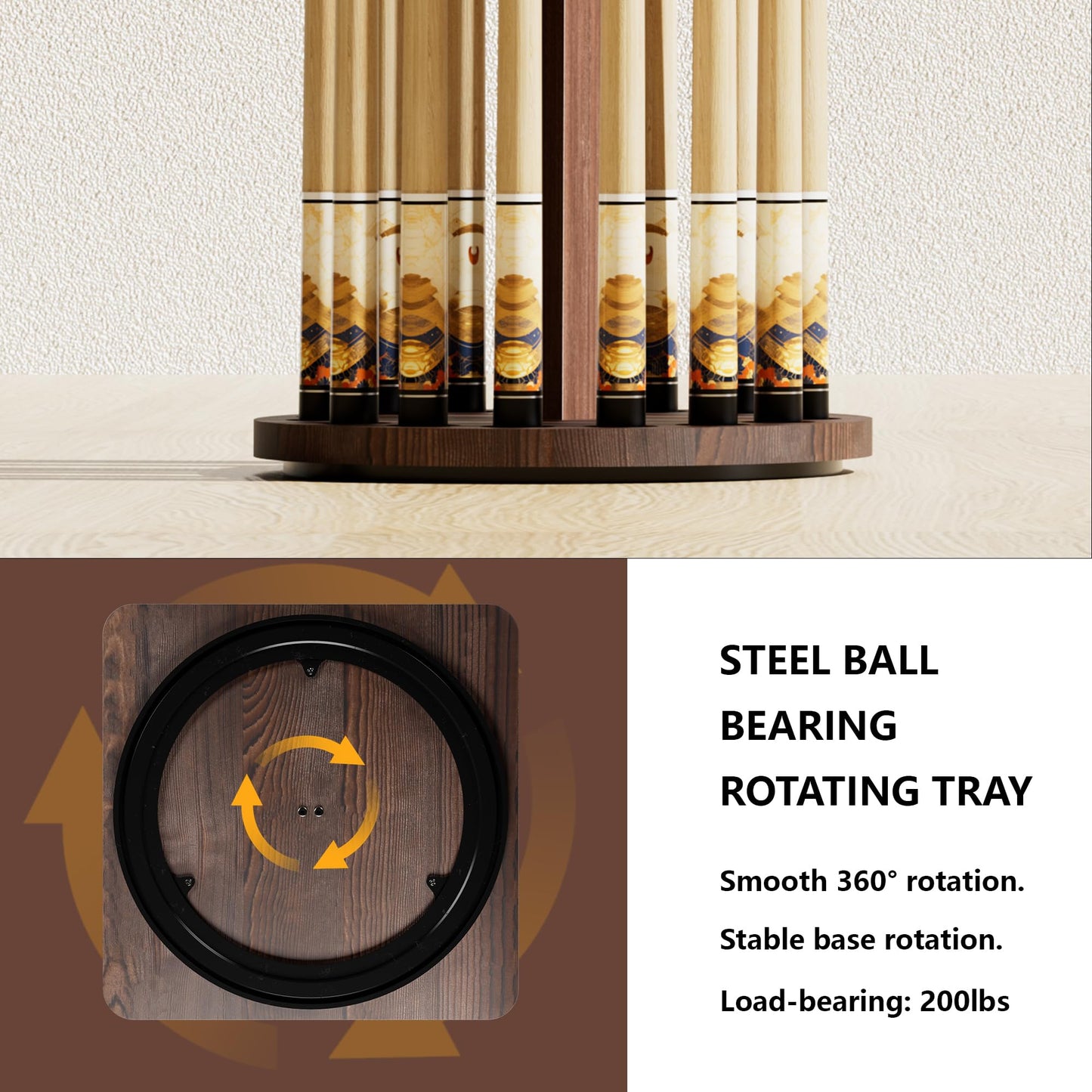 Rotating 15-Stick Pool Cue Rack