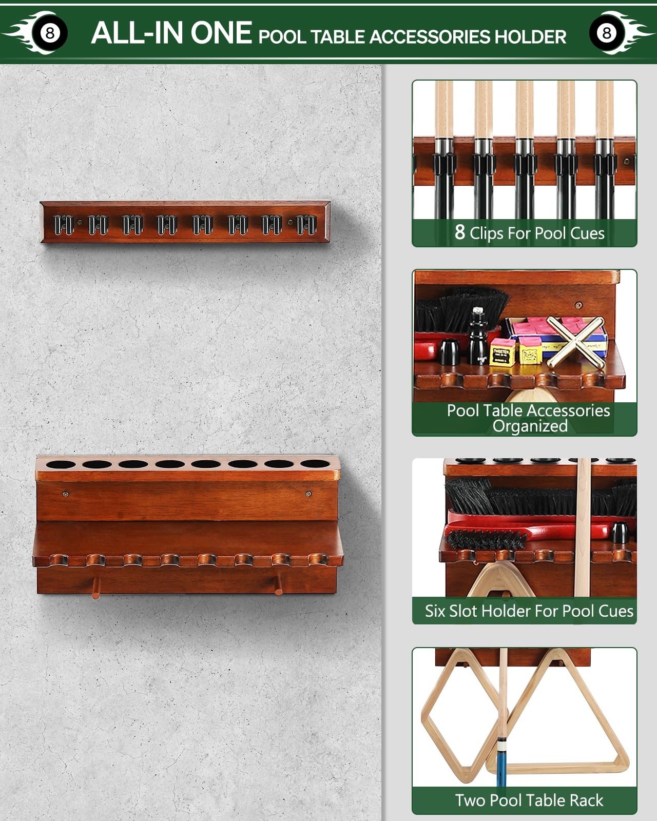 Wall Mount Pool Cue Rack – 6 Sticks