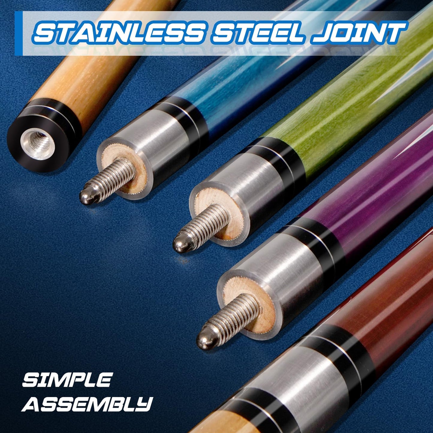 4-Pack 58" Maple Pool Cue Sticks – Includes Chalk