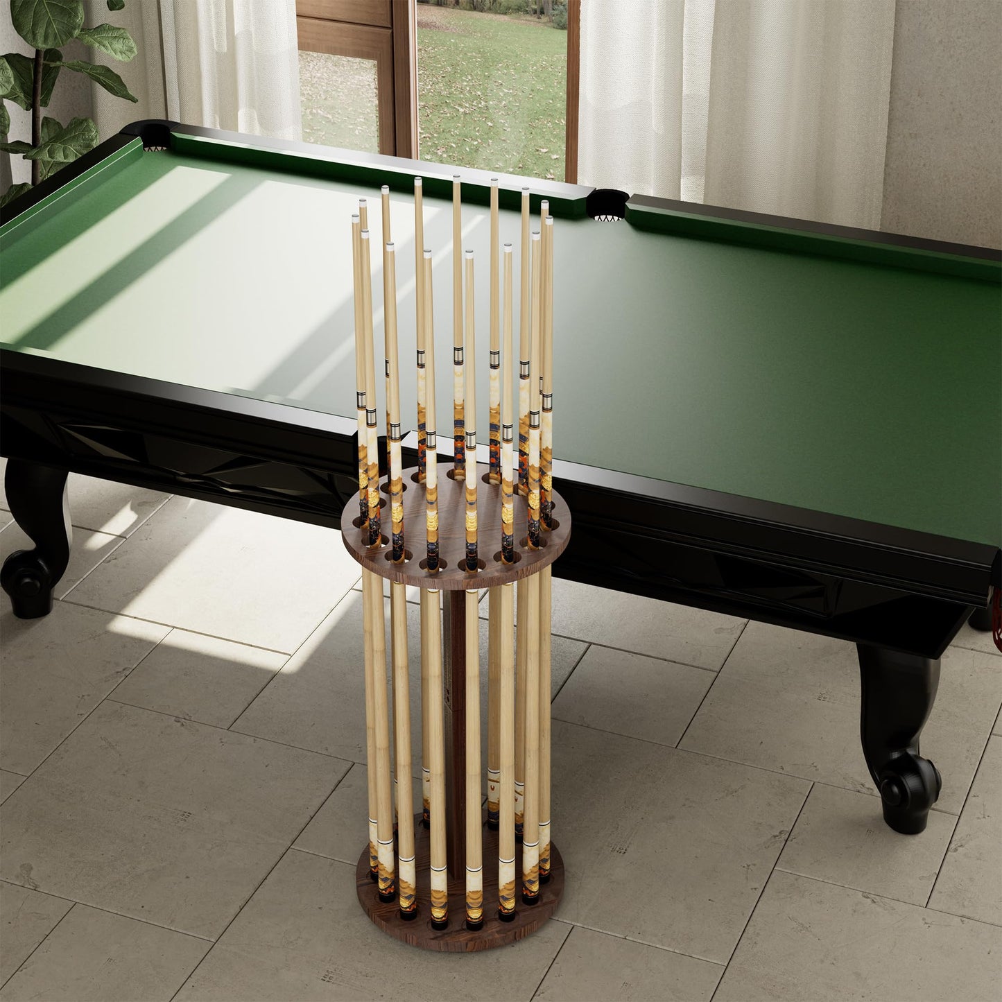 Rotating 15-Stick Pool Cue Rack