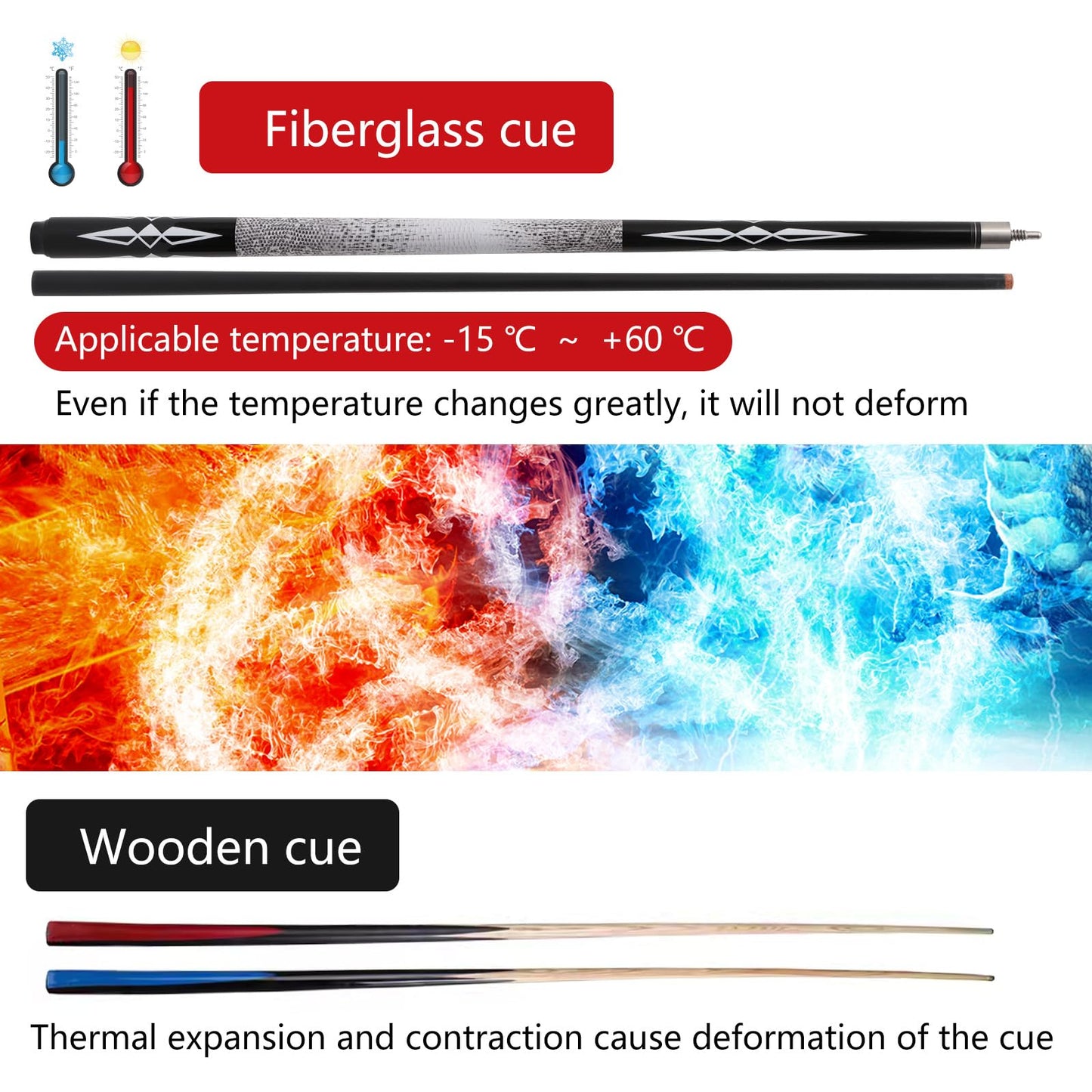 58" Fiberglass Graphite Pool Cue Sticks – 18-21oz