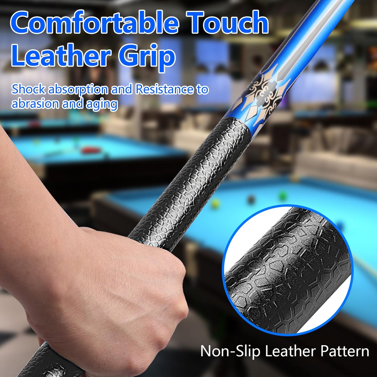 58" Maple Pool Cue Stick – Leather Grip, 18-21oz