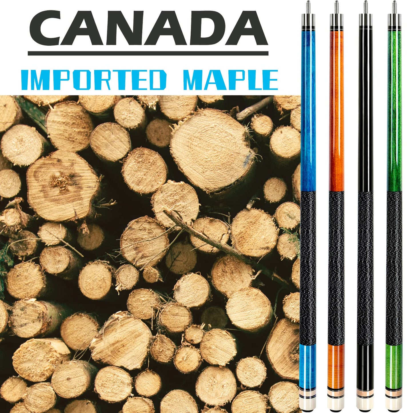 AKLOT 4x 58" Maple Pool Cues