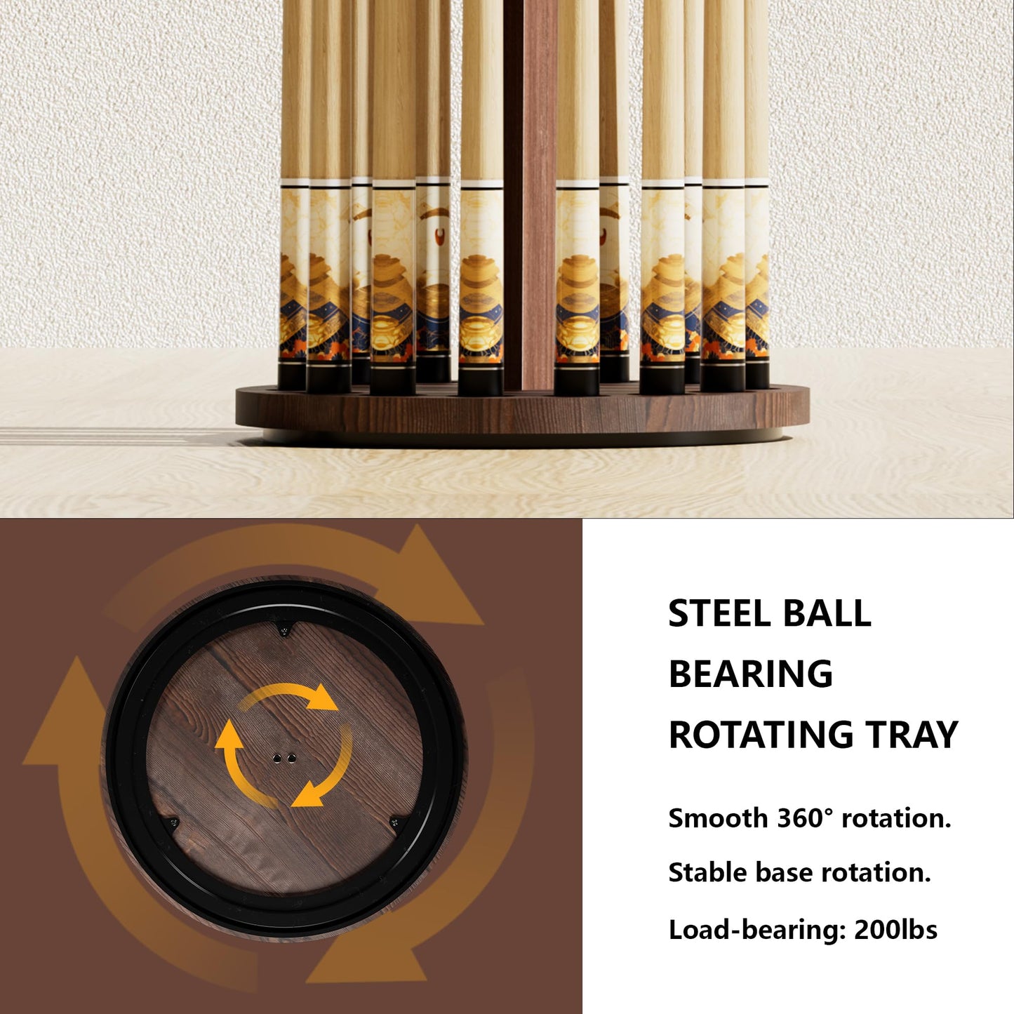 Rotating 15-Stick Pool Cue Rack
