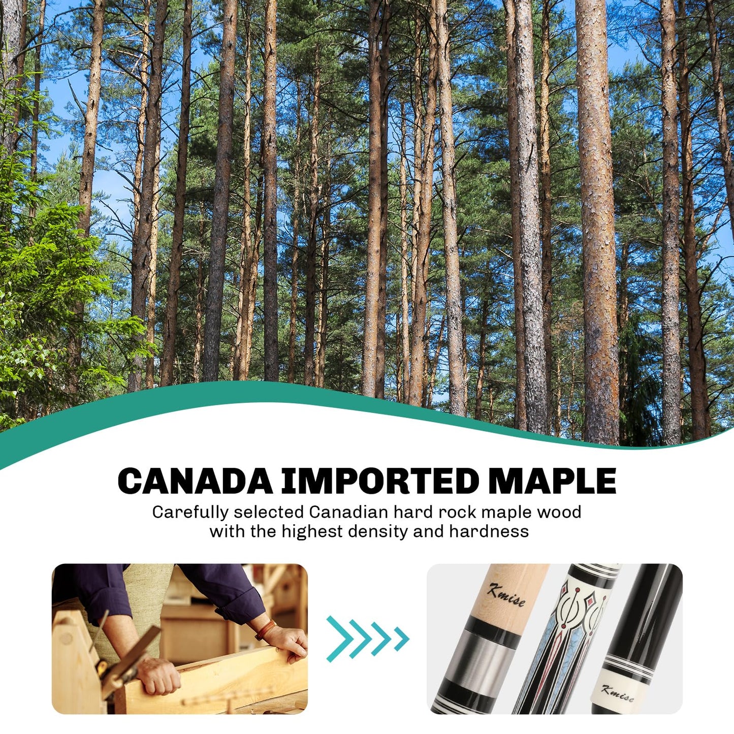 Kmise 58" Maple Pool Cue with Case