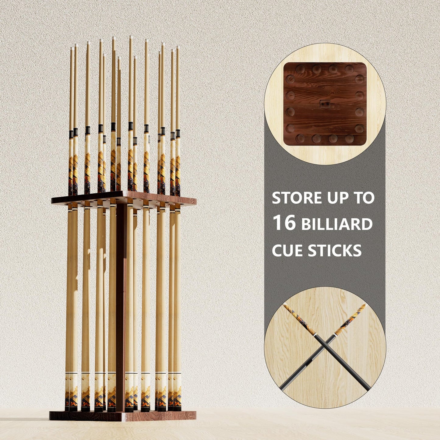 Rotating 15-Stick Pool Cue Rack