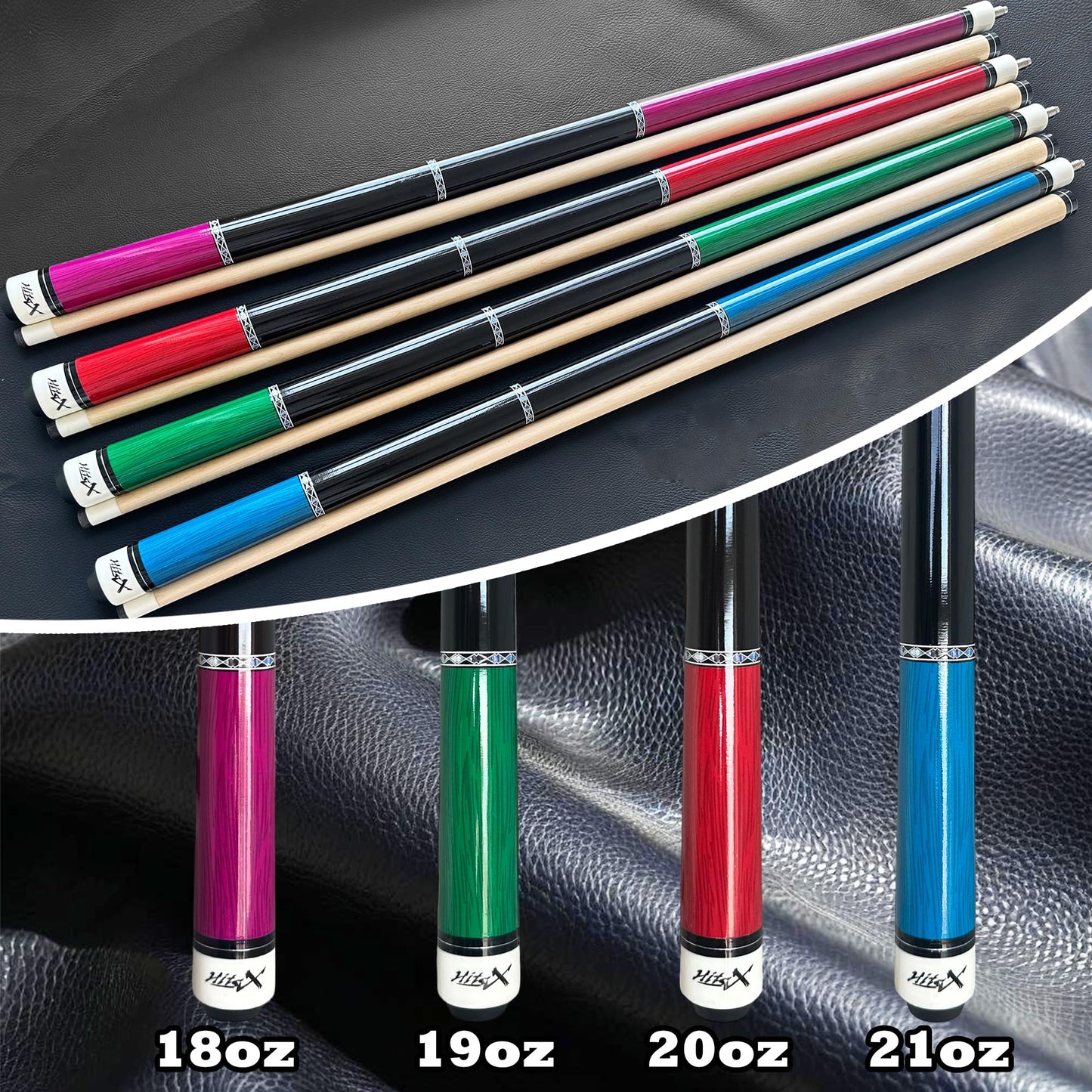 Tai Ba 4-Pack 58" Pool Cues – 13mm Tip, 18-21oz