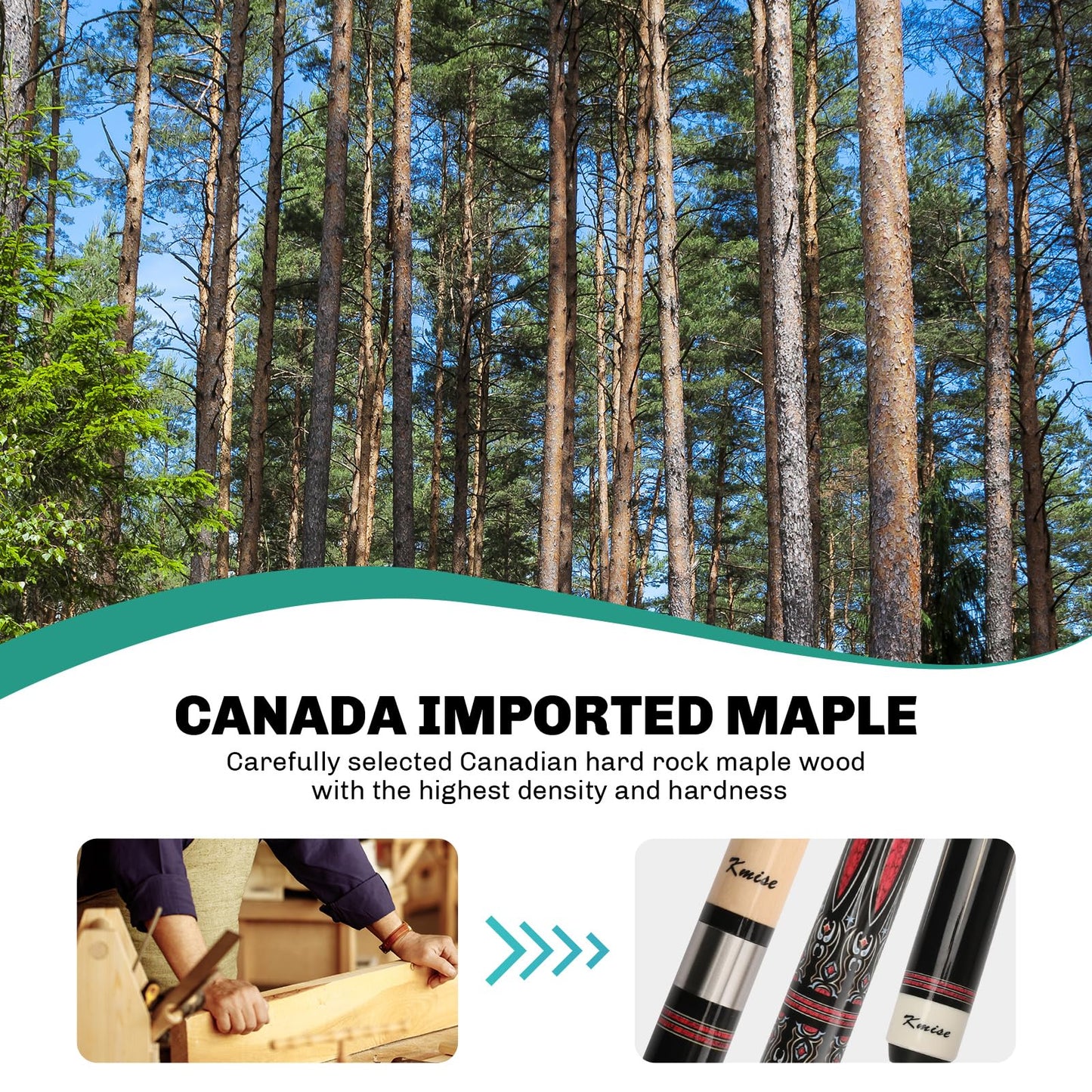 Kmise 58" Maple Pool Cue with Case